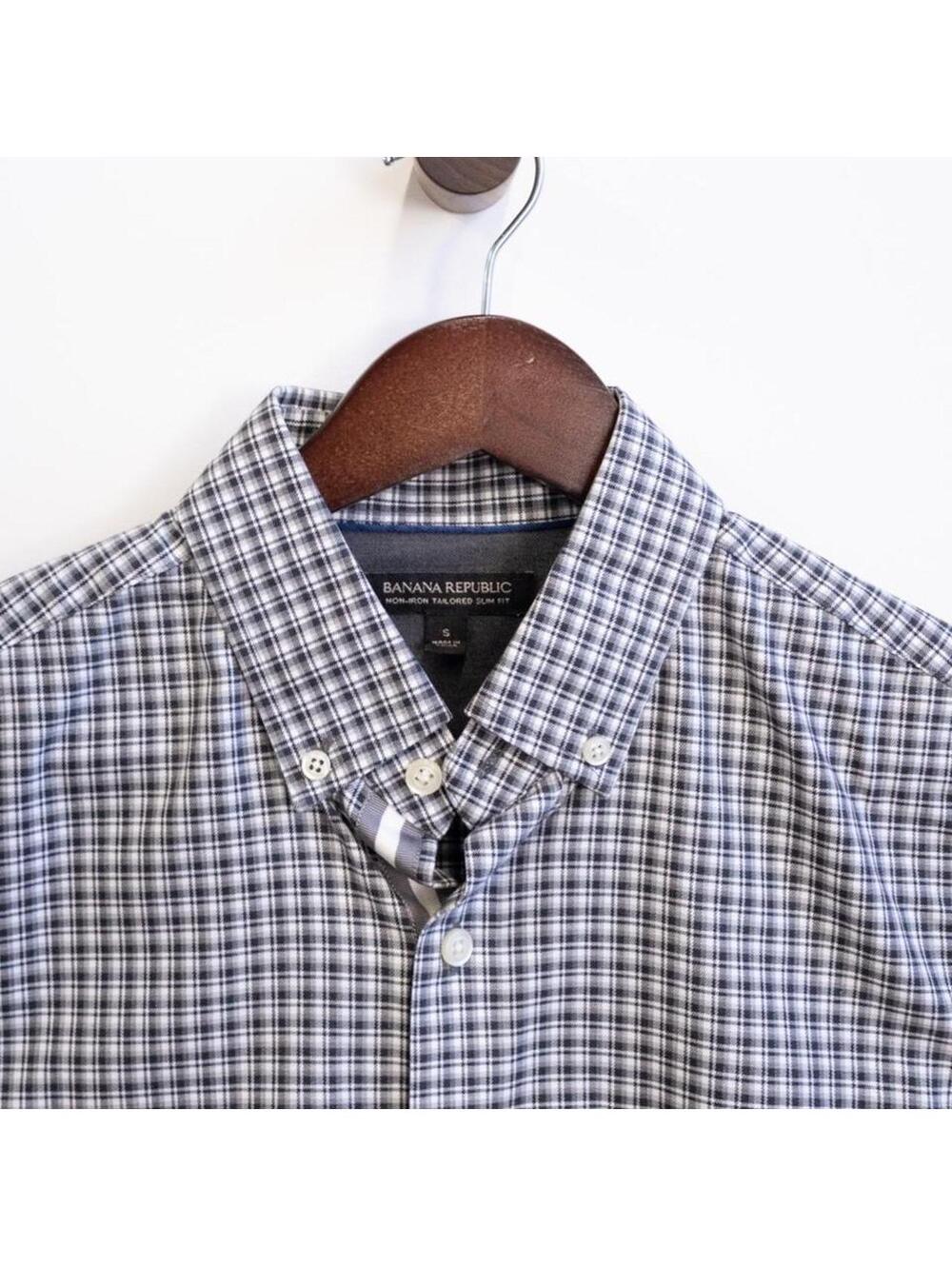 Banana Republic Non Iron Tailored Slim Fit Check Button Down Shirt Small